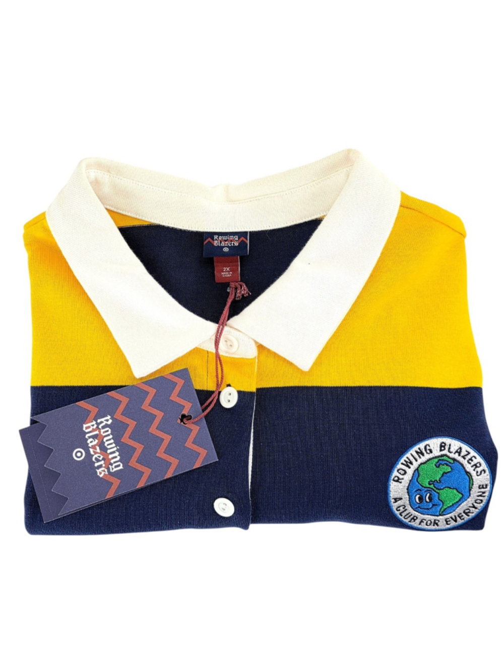 Rowing Blazers Rugby Shirt Womens 2X Yellow Navy Stripe Cropped Prep - Picture 6 of 16